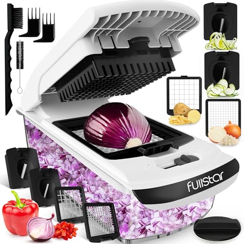 Fullstar Vegetable Chopper and Spiralizer - Food Chopper with Container, Fruit Slicer, Kitchen Gadgets & Accessories, Home Essentials (All in 1, Stainless Steel)