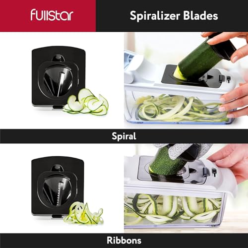 Fullstar Vegetable Chopper and Spiralizer - Food Chopper with Container, Fruit Slicer, Kitchen Gadgets & Accessories, Home Essentials (All in 1, Stainless Steel)