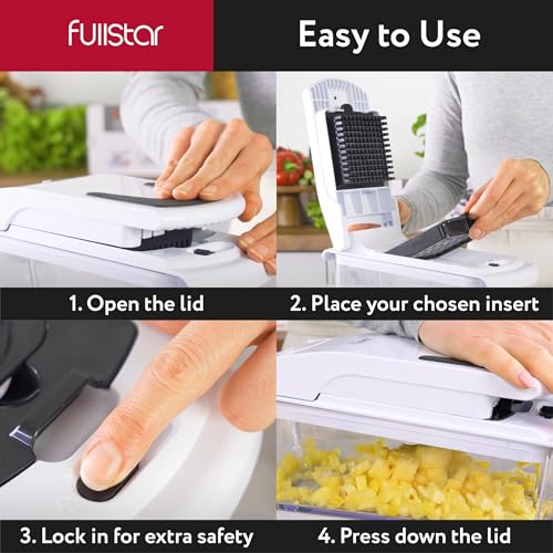 Fullstar Vegetable Chopper and Spiralizer - Food Chopper with Container, Fruit Slicer, Kitchen Gadgets & Accessories, Home Essentials (All in 1, Stainless Steel)