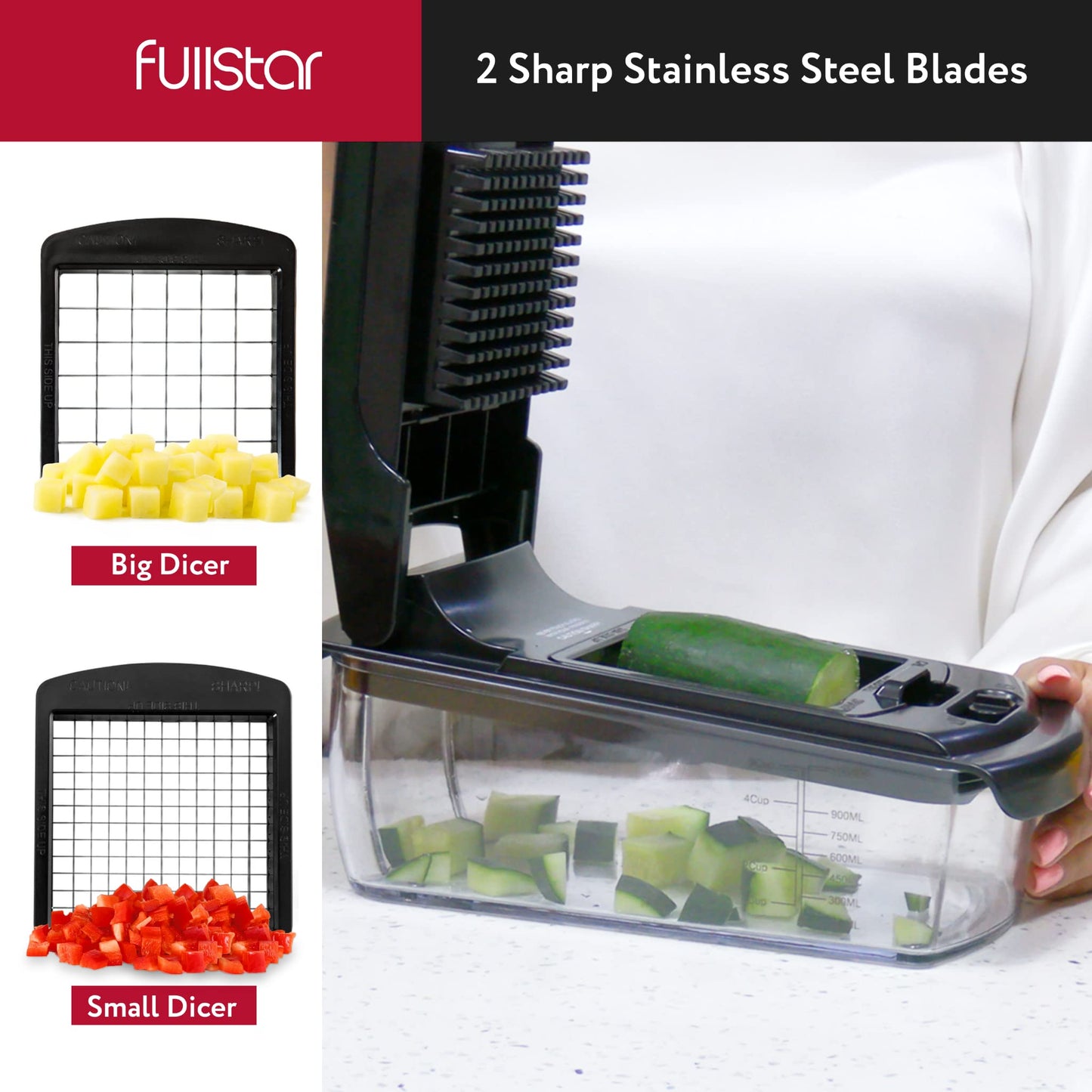 Fullstar Vegetable Chopper and Spiralizer - Food Chopper with Container, Fruit Slicer, Kitchen Gadgets & Accessories, Home Essentials (All in 1, Stainless Steel)