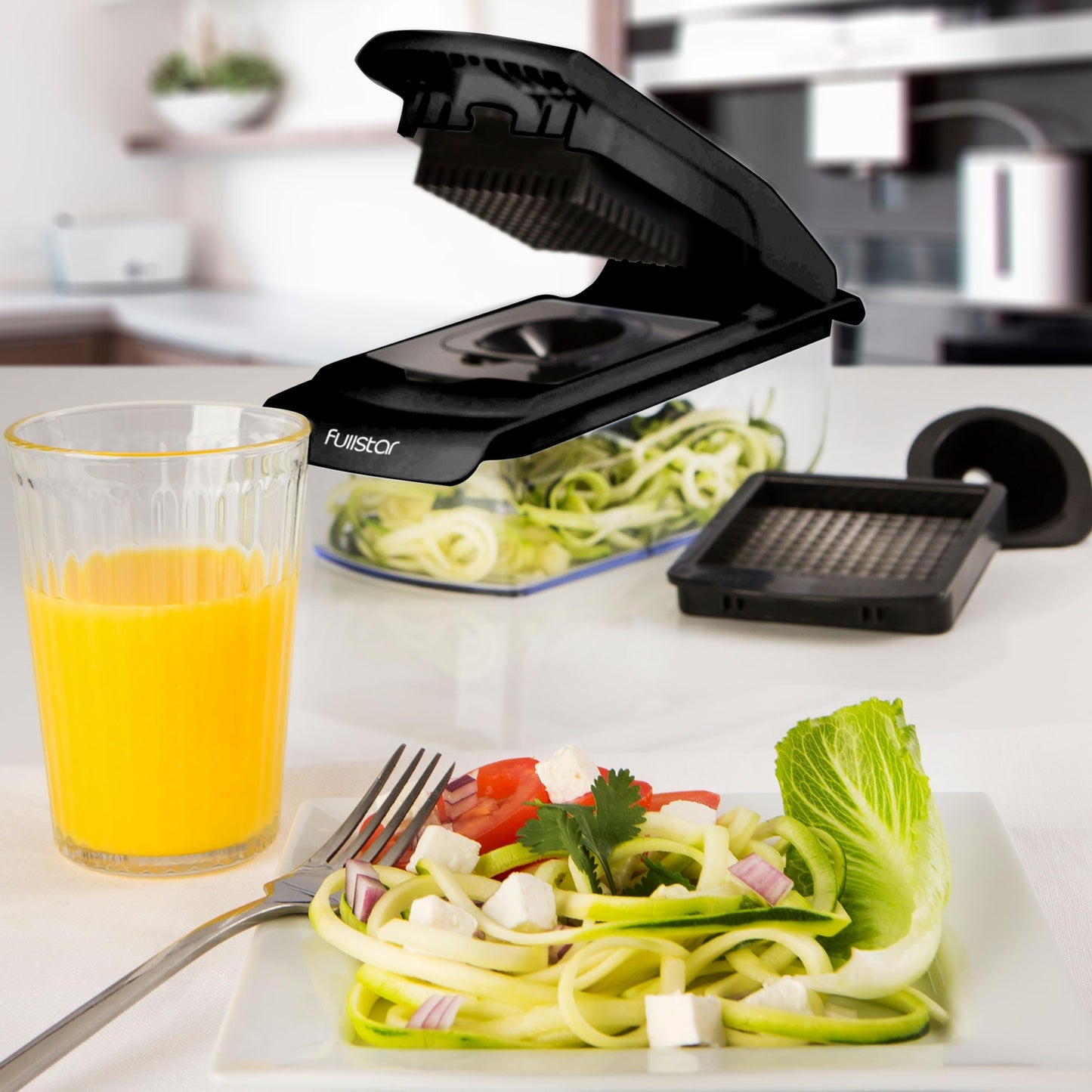 Fullstar Vegetable Chopper and Spiralizer - Food Chopper with Container, Fruit Slicer, Kitchen Gadgets & Accessories, Home Essentials (All in 1, Stainless Steel)