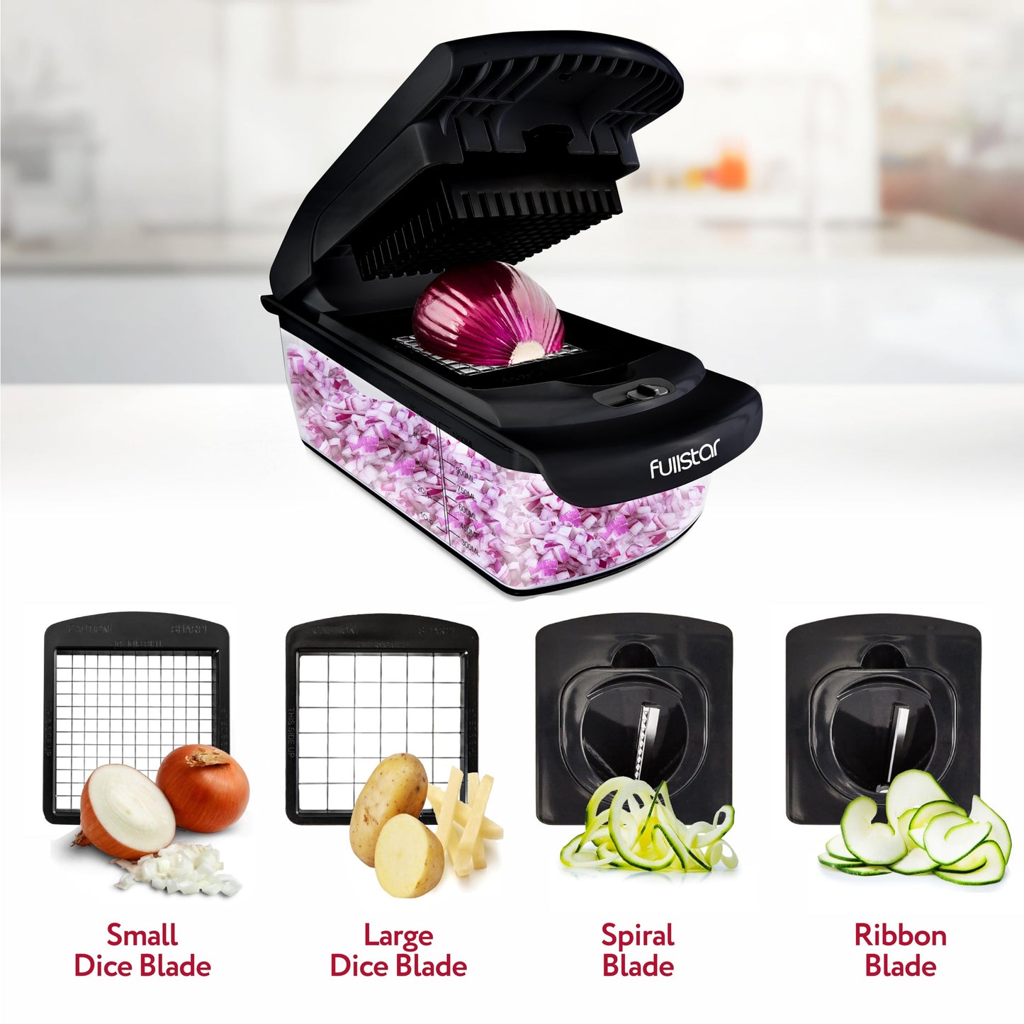 Fullstar Vegetable Chopper and Spiralizer - Food Chopper with Container, Fruit Slicer, Kitchen Gadgets & Accessories, Home Essentials (All in 1, Stainless Steel)