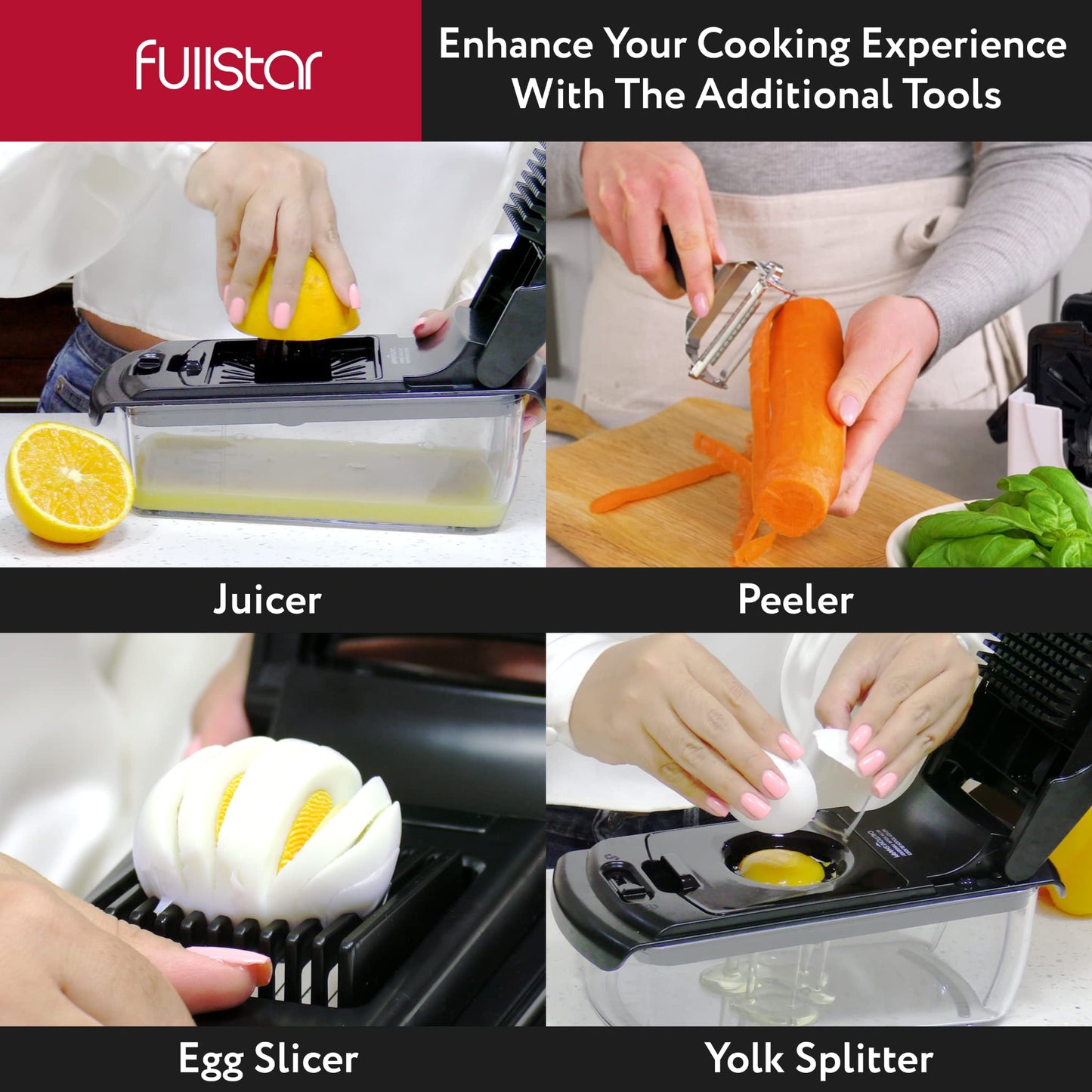 Fullstar Vegetable Chopper and Spiralizer - Food Chopper with Container, Fruit Slicer, Kitchen Gadgets & Accessories, Home Essentials (All in 1, Stainless Steel)