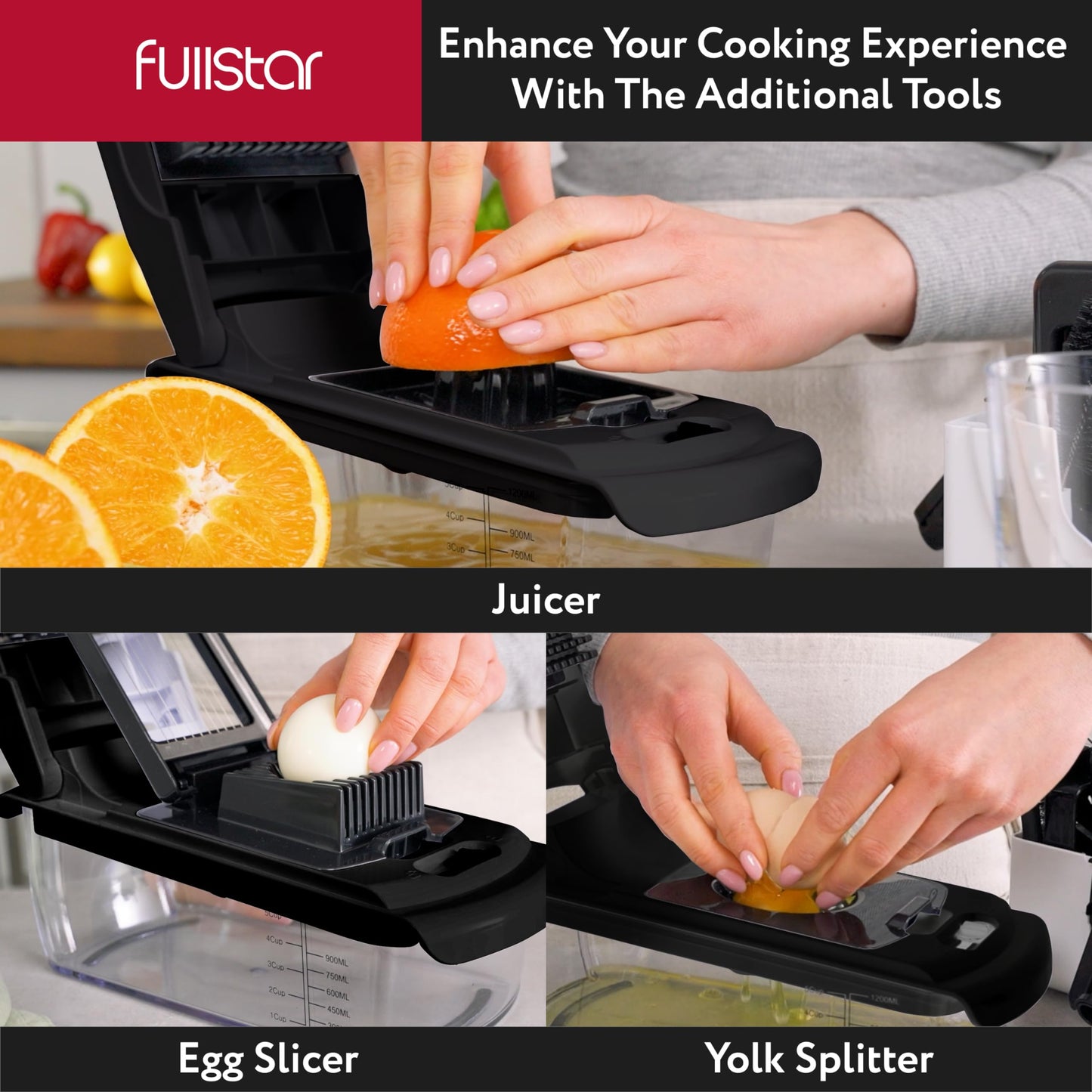 Fullstar Vegetable Chopper and Spiralizer - Food Chopper with Container, Fruit Slicer, Kitchen Gadgets & Accessories, Home Essentials (All in 1, Stainless Steel)
