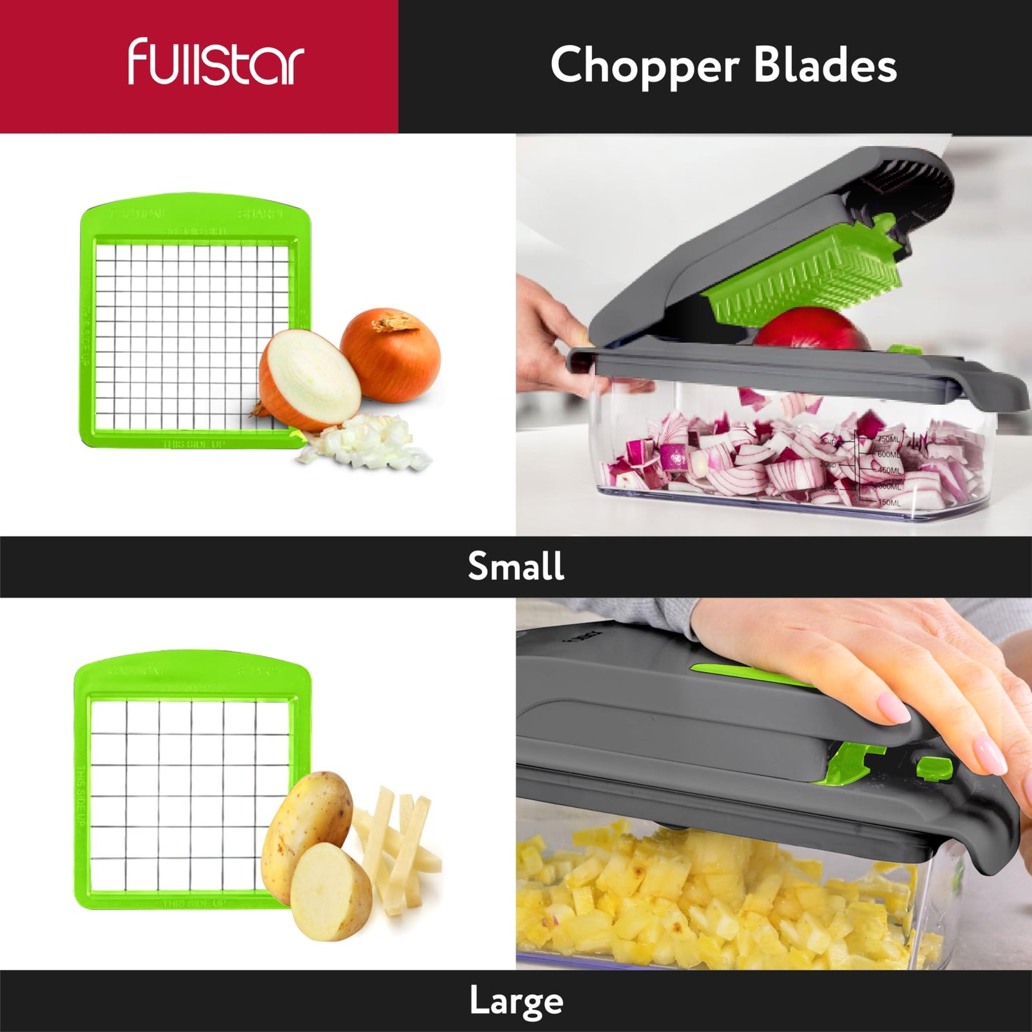 Fullstar Vegetable Chopper and Spiralizer - Food Chopper with Container, Fruit Slicer, Kitchen Gadgets & Accessories, Home Essentials (All in 1, Stainless Steel)