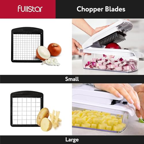 Fullstar Vegetable Chopper and Spiralizer - Food Chopper with Container, Fruit Slicer, Kitchen Gadgets & Accessories, Home Essentials (All in 1, Stainless Steel)