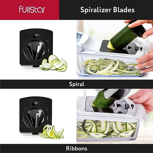 Fullstar Vegetable Chopper and Spiralizer - Food Chopper with Container, Fruit Slicer, Kitchen Gadgets & Accessories, Home Essentials (All in 1, Stainless Steel)