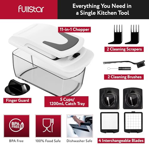 Fullstar Vegetable Chopper and Spiralizer - Food Chopper with Container, Fruit Slicer, Kitchen Gadgets & Accessories, Home Essentials (All in 1, Stainless Steel)
