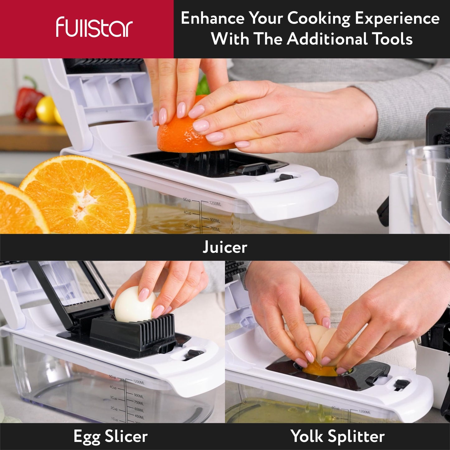 Fullstar Vegetable Chopper and Spiralizer - Food Chopper with Container, Fruit Slicer, Kitchen Gadgets & Accessories, Home Essentials (All in 1, Stainless Steel)
