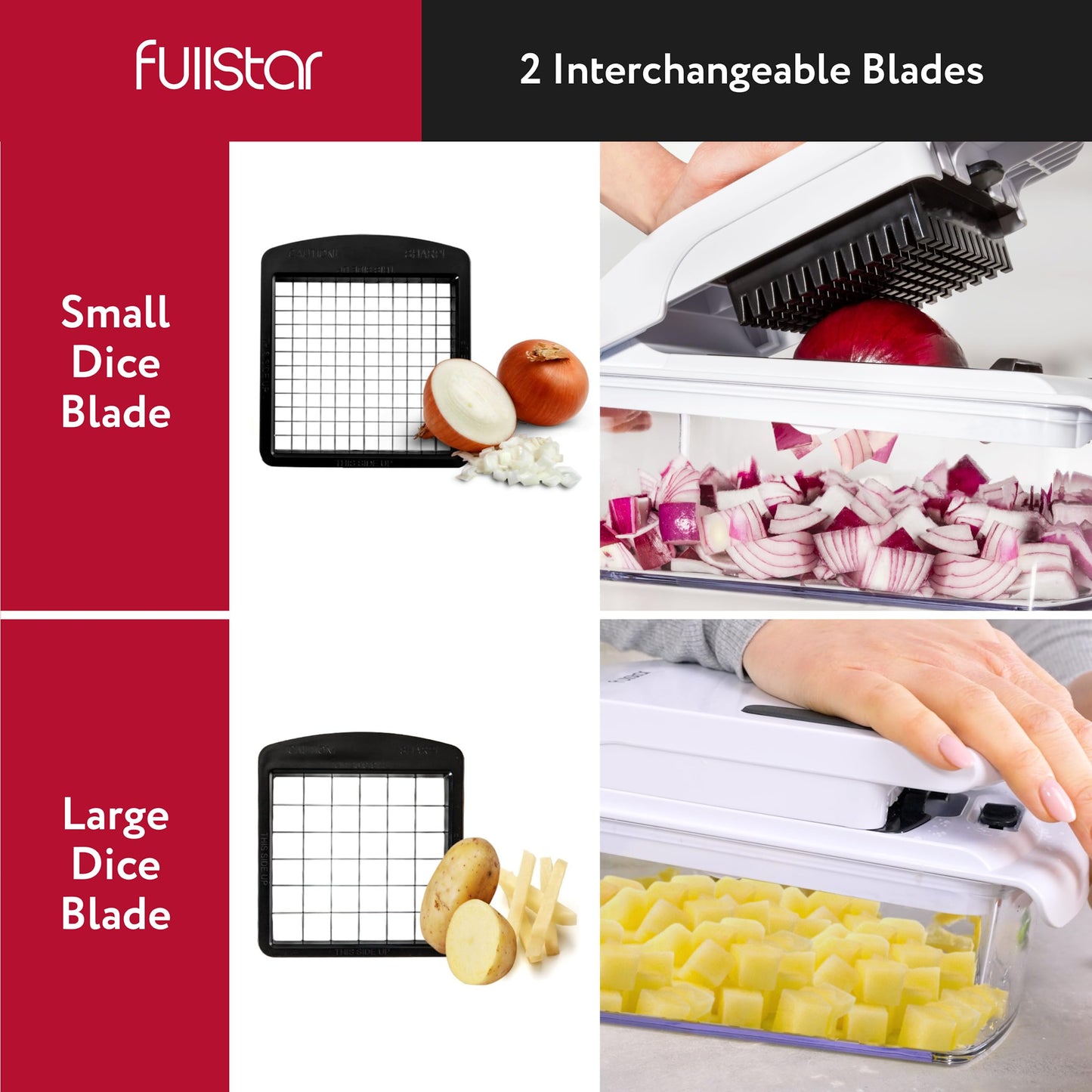 Fullstar Vegetable Chopper and Spiralizer - Food Chopper with Container, Fruit Slicer, Kitchen Gadgets & Accessories, Home Essentials (All in 1, Stainless Steel)