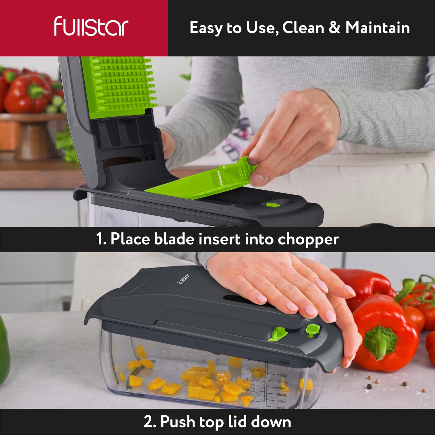 Fullstar Vegetable Chopper and Spiralizer - Food Chopper with Container, Fruit Slicer, Kitchen Gadgets & Accessories, Home Essentials (All in 1, Stainless Steel)
