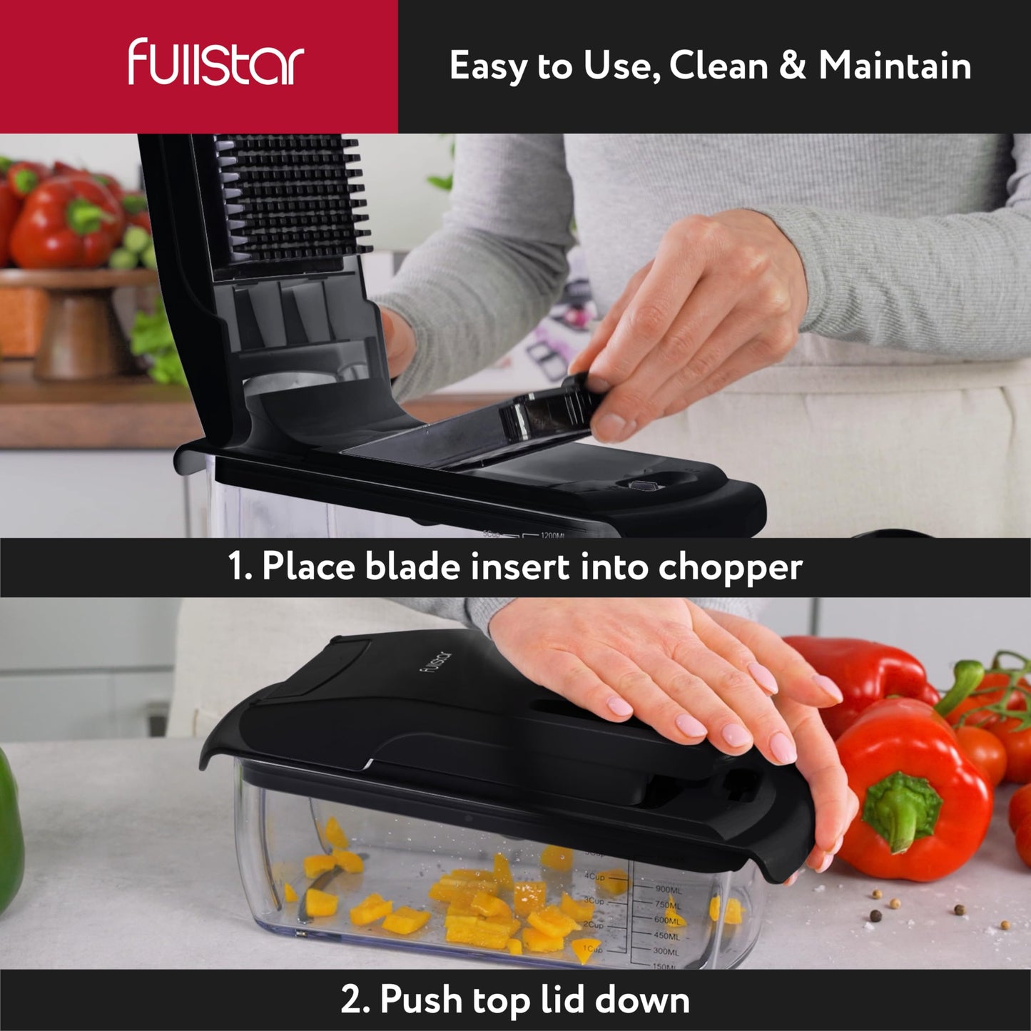 Fullstar Vegetable Chopper and Spiralizer - Food Chopper with Container, Fruit Slicer, Kitchen Gadgets & Accessories, Home Essentials (All in 1, Stainless Steel)