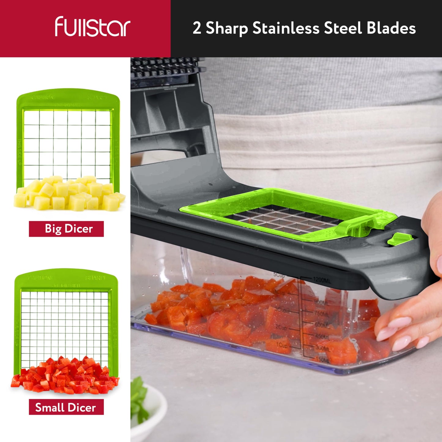 Fullstar Vegetable Chopper and Spiralizer - Food Chopper with Container, Fruit Slicer, Kitchen Gadgets & Accessories, Home Essentials (All in 1, Stainless Steel)
