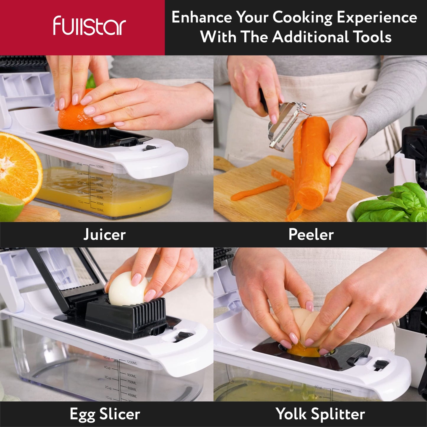 Fullstar Vegetable Chopper and Spiralizer - Food Chopper with Container, Fruit Slicer, Kitchen Gadgets & Accessories, Home Essentials (All in 1, Stainless Steel)