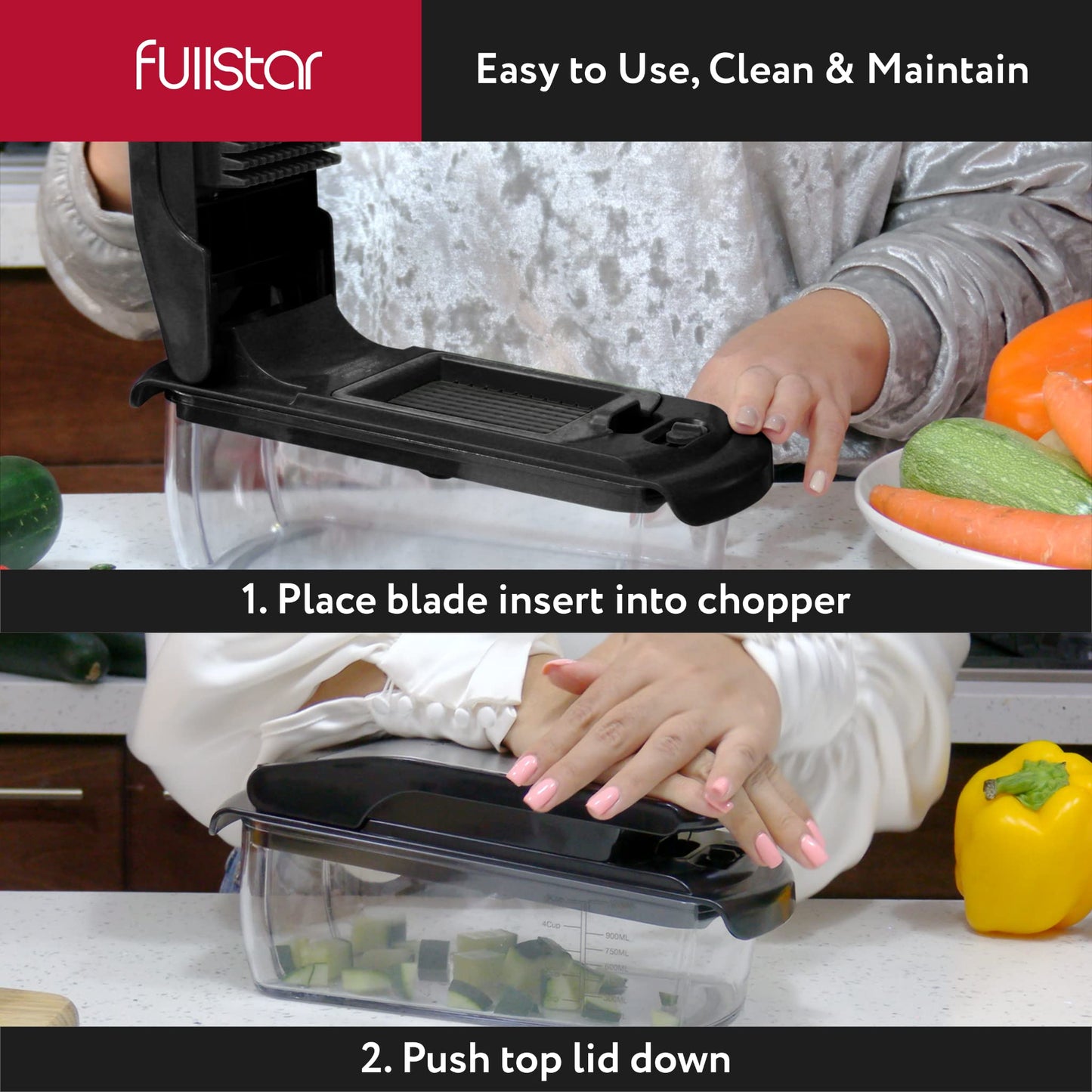 Fullstar Vegetable Chopper and Spiralizer - Food Chopper with Container, Fruit Slicer, Kitchen Gadgets & Accessories, Home Essentials (All in 1, Stainless Steel)