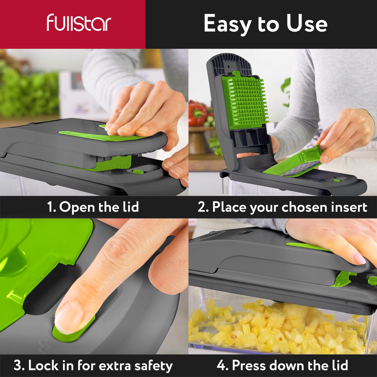 Fullstar Vegetable Chopper and Spiralizer - Food Chopper with Container, Fruit Slicer, Kitchen Gadgets & Accessories, Home Essentials (All in 1, Stainless Steel)