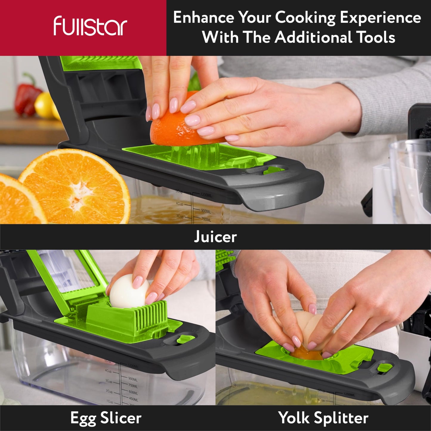 Fullstar Vegetable Chopper and Spiralizer - Food Chopper with Container, Fruit Slicer, Kitchen Gadgets & Accessories, Home Essentials (All in 1, Stainless Steel)