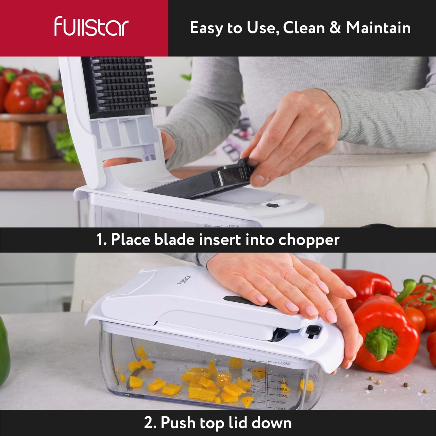 Fullstar Vegetable Chopper and Spiralizer - Food Chopper with Container, Fruit Slicer, Kitchen Gadgets & Accessories, Home Essentials (All in 1, Stainless Steel)